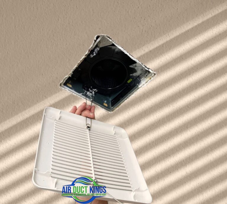 Exhaust fan cover removed for cleaning – Air Duct Kings Orange County