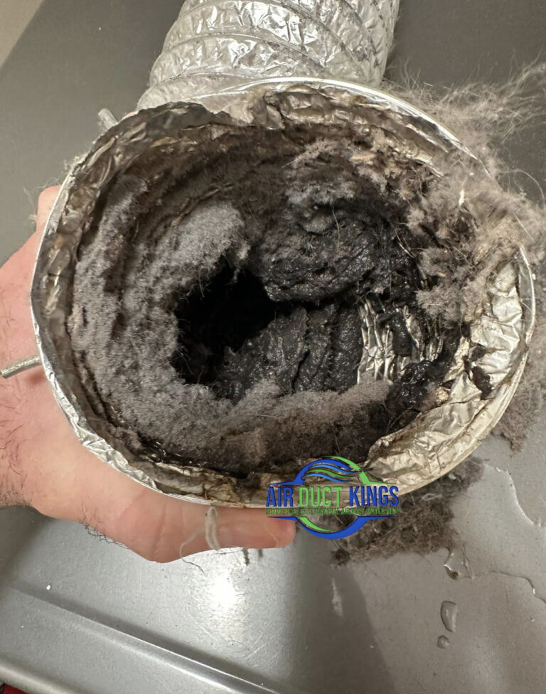 Lint packed inside a dryer duct – Air Duct Kings Orange County