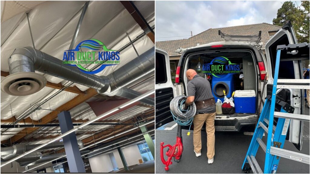 Air Duct Kings commercial air duct cleaning job and work van in Orange County